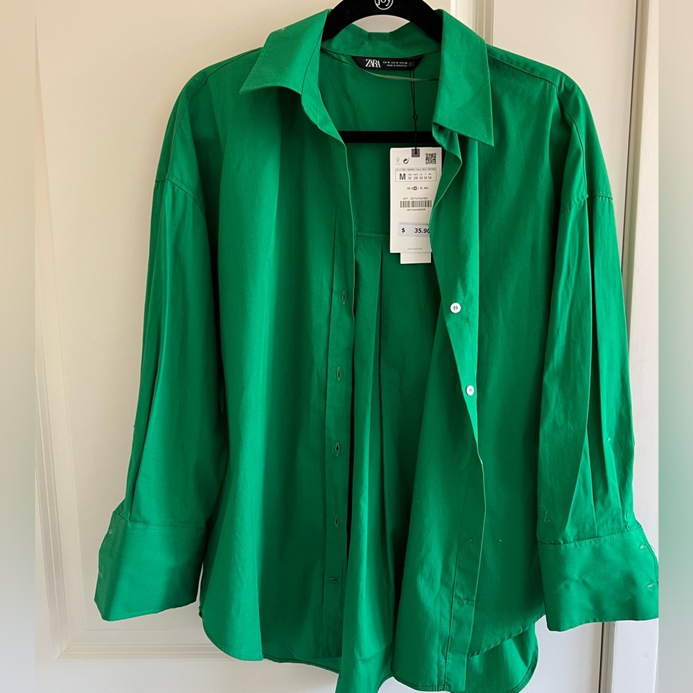 Zara Kelly Green Medium Button Down New With Tags